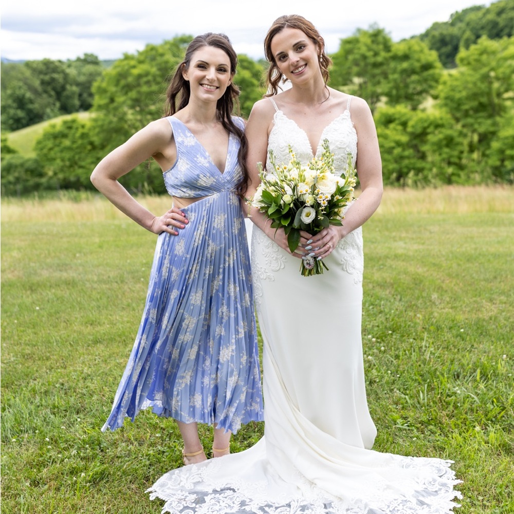 A&F Abercrombie & Fitch Giselle Pleated Cutout Maxi Dress Sky Blue Floral Satin